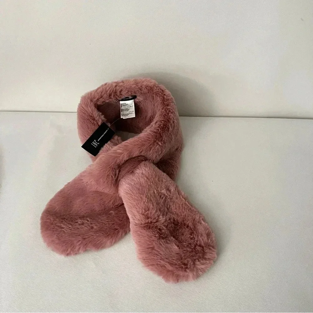 I.N.C. Pull-Through Faux -Fur Scarf Blush Pink Soft Cozy